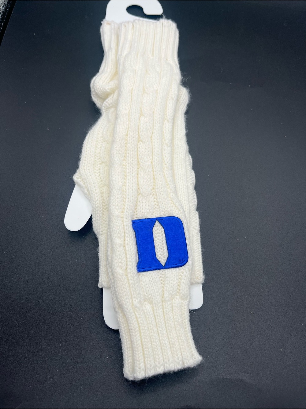 Duke Blue Cable Knit Arm Warmers with Patch - Cream